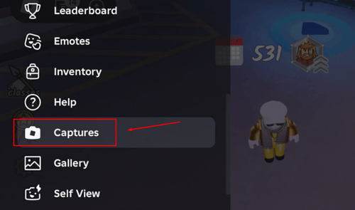 The "Captures" button on Roblox mobile