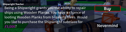 Blox Fruits Repair Boats Shipwright Teacher purchase subclass button