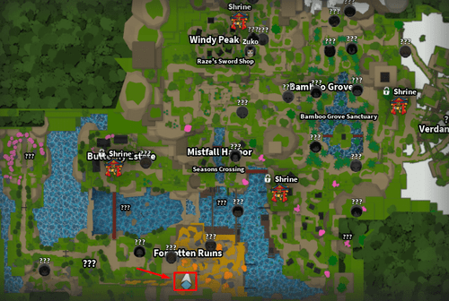 A map of Slayers 2 with the Forgotten Ruins marked