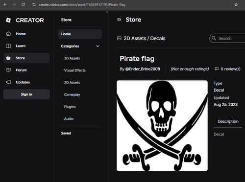 The Roblox Creator Store page for the decal ID 14554912195