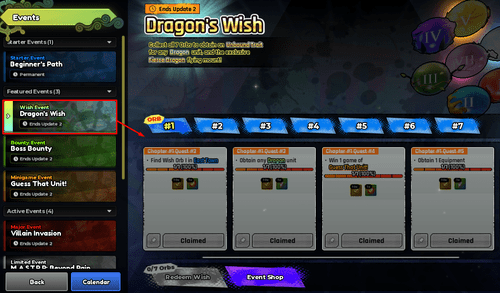 The Dragon's Wish event quests page