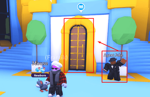Agent Jake and the test room door in Adopt Me
