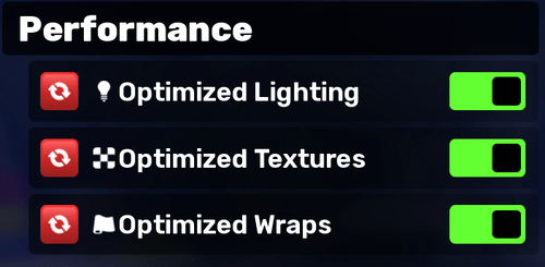 The performance settings in RIVALS