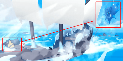A Beast Hunter with the frozen heart chained to it in Blox Fruits