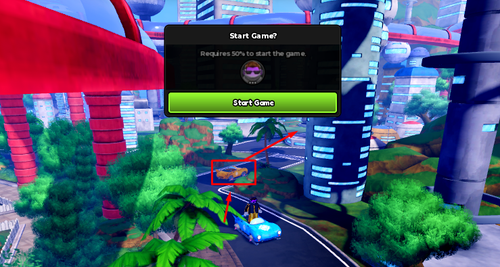 The path to the yellow car and red pillar in Anime Expeditions