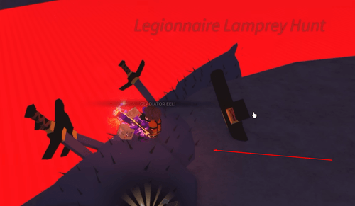 Shield Fragment #5's pool location and a Legionnaire Lamprey in Fisch