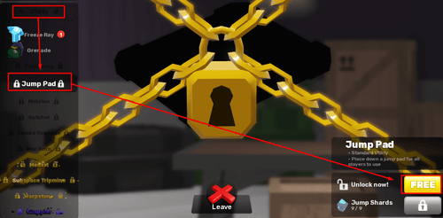 The "Unlock" button for the Jump Pad in RIVALS