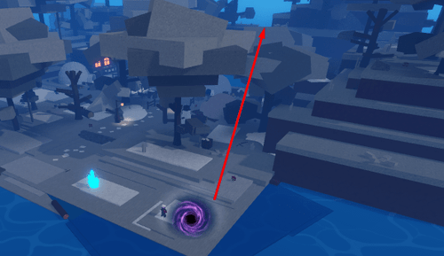 Directions from the teleporter to the back of Snow Island in Sailor Piece