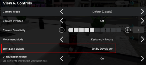 An example of Shift Lock being blocked by the developer on Roblox