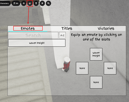 The inventory and emotes page in Jujutsu Shenanigans