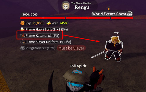 Rengu and the Flame Katana drop rate in Slayers 2