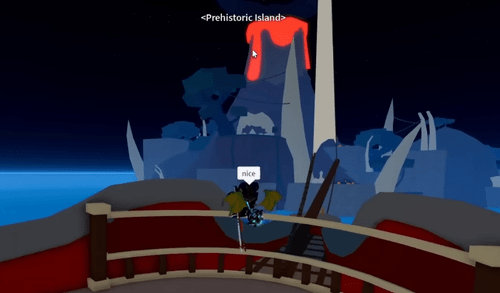A Blox Fruits player approaching a Prehistoric Island