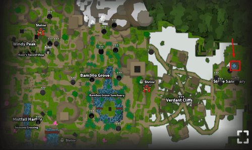 Slayers 2's map with Stone Sanctuary highlighted
