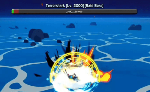 Fighting a Terrorshark in Blox Fruits using Awakened Buddha and Dragon Talon
