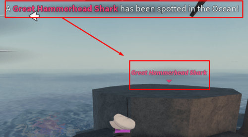 The shark hunt notification and location indicator in Fisch