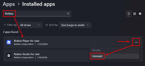 Directions to search and uninstall Roblox from your PC