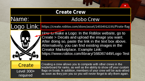 Using the example link in Blox Fruits' crew creation