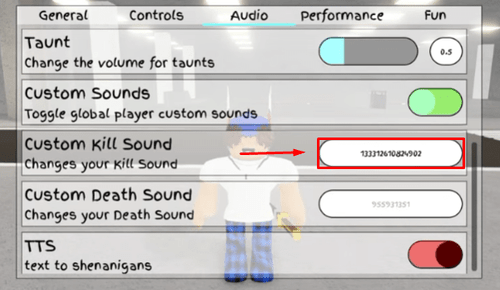 The Custom Kill Sound box in Jujutsu Shenanigans