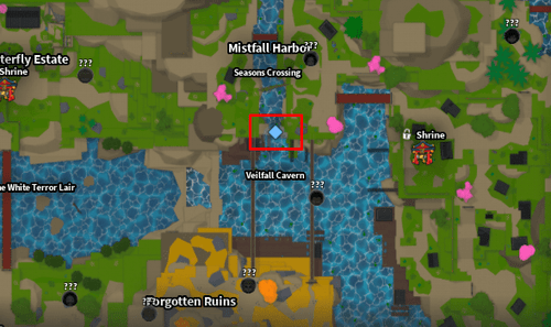 The Slayers 2 map showing the waterfall's location