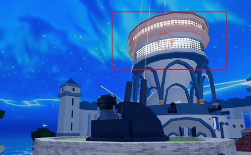 Using the cannon on the Marine Fortress in Blox Fruits