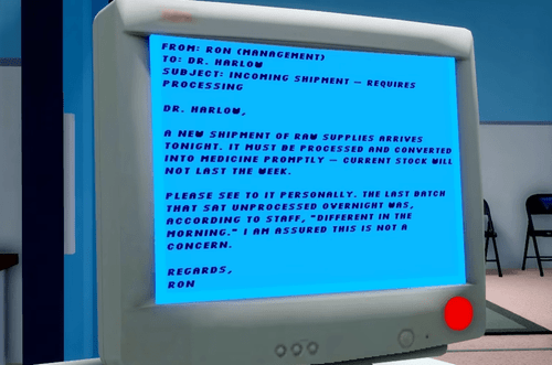 The email in Dr. Harlow's office in Animal Hospital