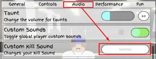 The Custom Kill Sound section and input box in Jujutsu Shenanigans