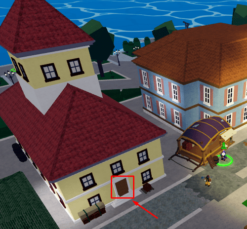 The yellow and red building in Blox Fruits' Middle Town