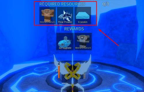 Turning in the resources at the Challenger's Deep podium in Fisch