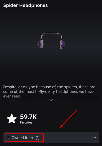 The "Owned Items" tab in an example item's Details page