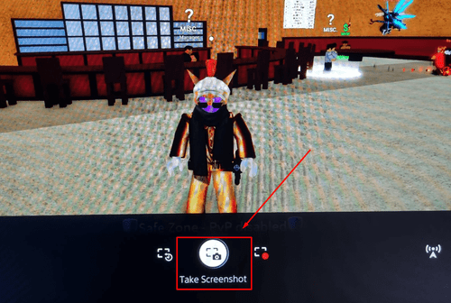 The "Take Screenshot" button on PS5 with Roblox open