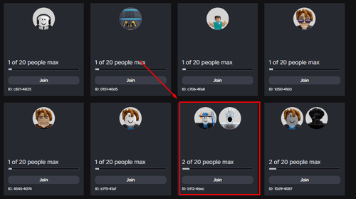 The server browser for Fisch