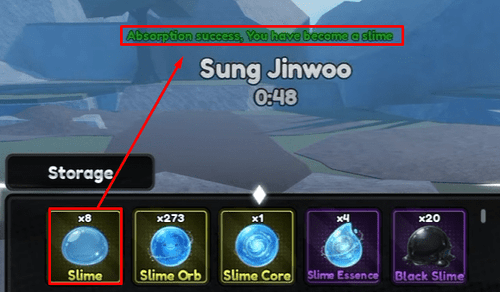 The Slime item and absorption success message in Lineage Piece