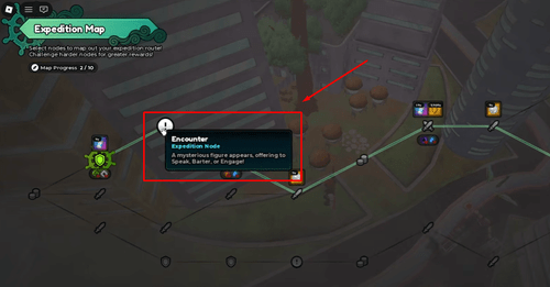 The Expedition Map with an Encounter node highlighted in Anime Expeditions