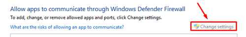 The Change settings button in the control panel