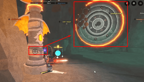 The orange totem and orange ring on the vault door in Fisch