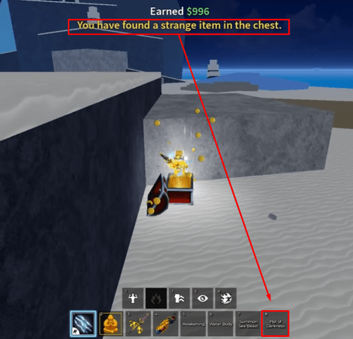 Getting a Fist of Darkness from a chest in Blox Fruits