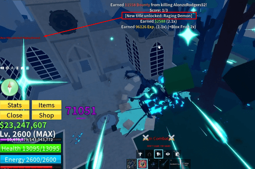 Getting the Raging Demon title in Blox Fruits