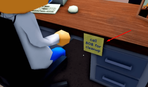 The "call 808 for cleanup" note in Dr. Harlow's office in Animal Hospital