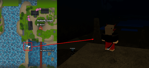 A map showing the cave's location and an example of its interior in Slayers 2