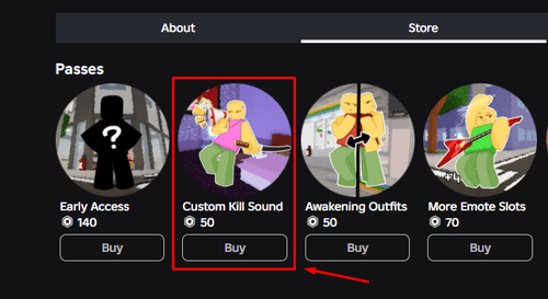 The "Custom Kill Sound" game pass in Jujutsu Shenanigans