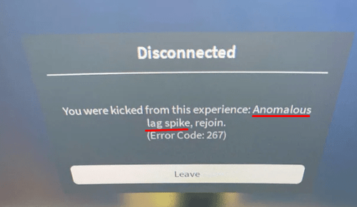 An example of a user experiencing a lag spike with error code 267