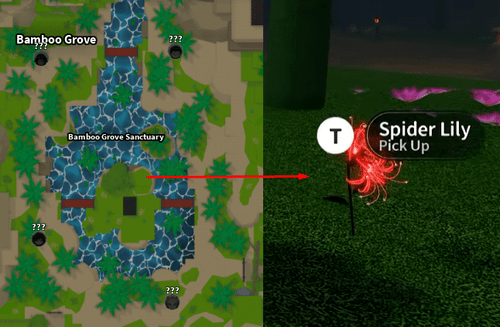 A map of Bamboo Grove and a Spider Lily in Slayers 2