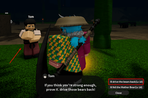 Tom and his bear quest option in Slayers 2