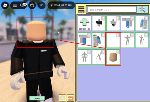 My avatar wearing the Cheeks head and Headless Head items in Berry Avenue