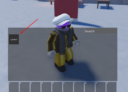 My character's inventory with a lantern in it