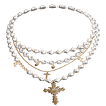 1.0 y2k cross stacked emo grunge necklace gold