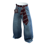 Flared Tie Belt Jeans in Blue