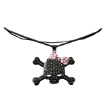 2000s Black Rhinestone Skull necklace w/ bow 1.0