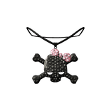 2000s Black Rhinestone Skull necklace w/ bow 3.0