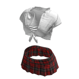 ☆ 2000s School Girl Outfit in White & Red Plaid